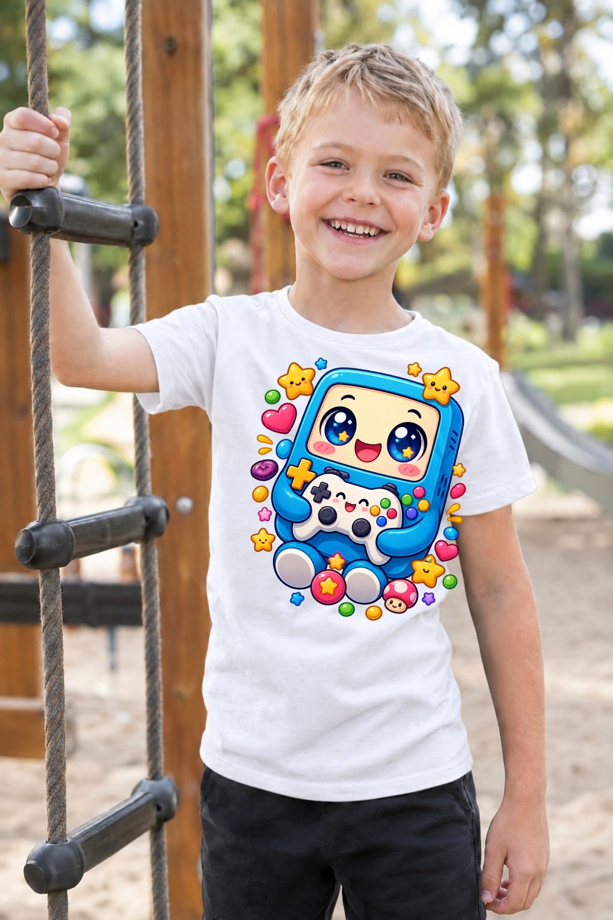 Koszulka z konsolą dla chłopca biała słodki kawaii styl, zdjęcie 4