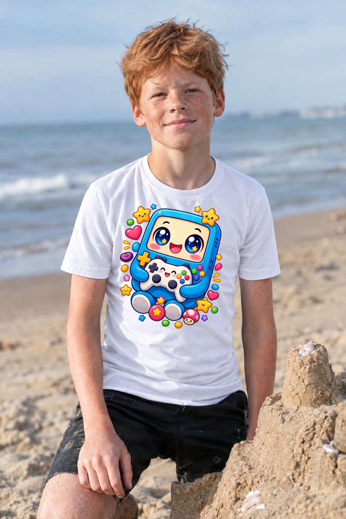 Koszulka z konsolą dla chłopca biała słodki kawaii styl, zdjęcie 5