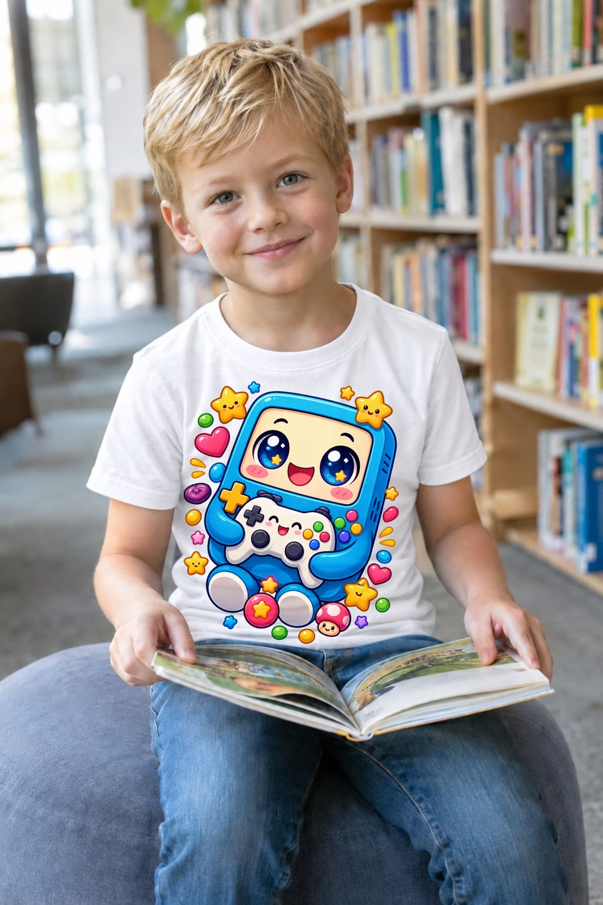 Koszulka z konsolą dla chłopca biała słodki kawaii styl, zdjęcie 6