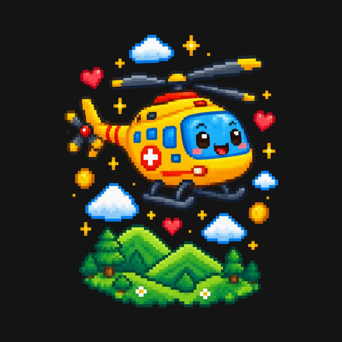 Koszulka dziecięca z helikopterem ratunkowym dla chłopca czarna pixel art, zdjęcie 2