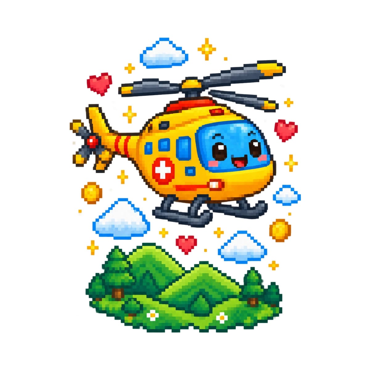 Koszulka dziecięca z helikopterem ratunkowym dla chłopca biała pixel art, zdjęcie 2
