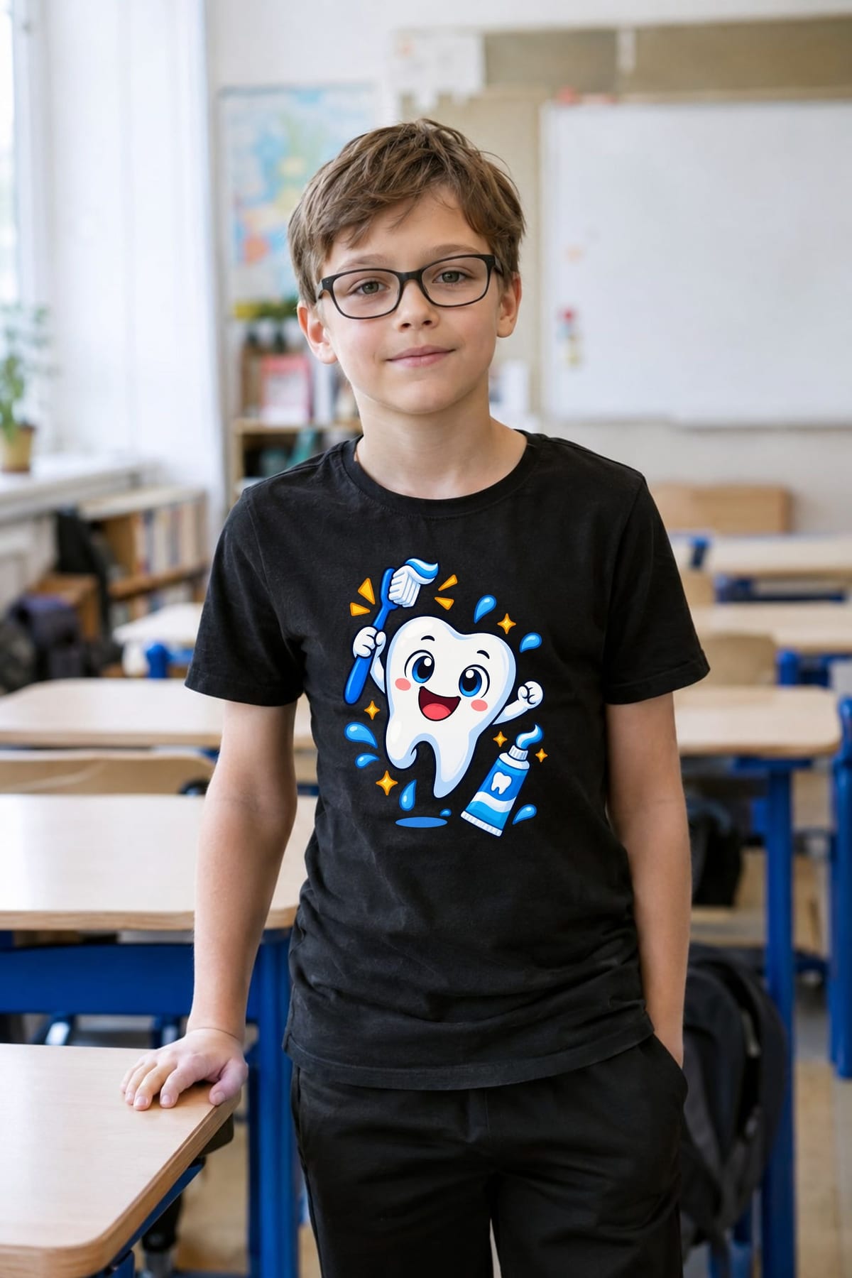 Koszulka z zębem dentysta dla chłopca czarna wesoła bajka, zdjęcie 7