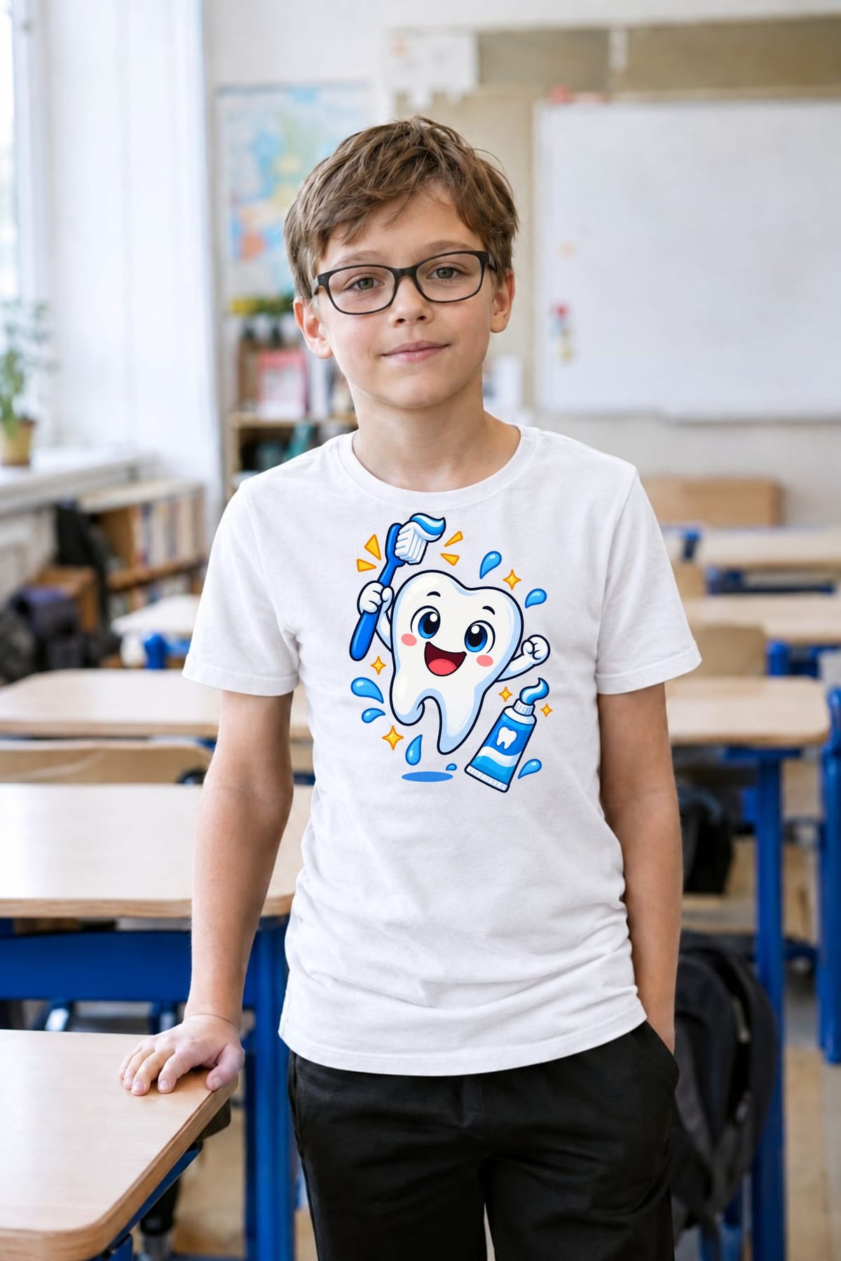 Koszulka z zębem dentysta dla chłopca biała wesoła bajka, zdjęcie 8