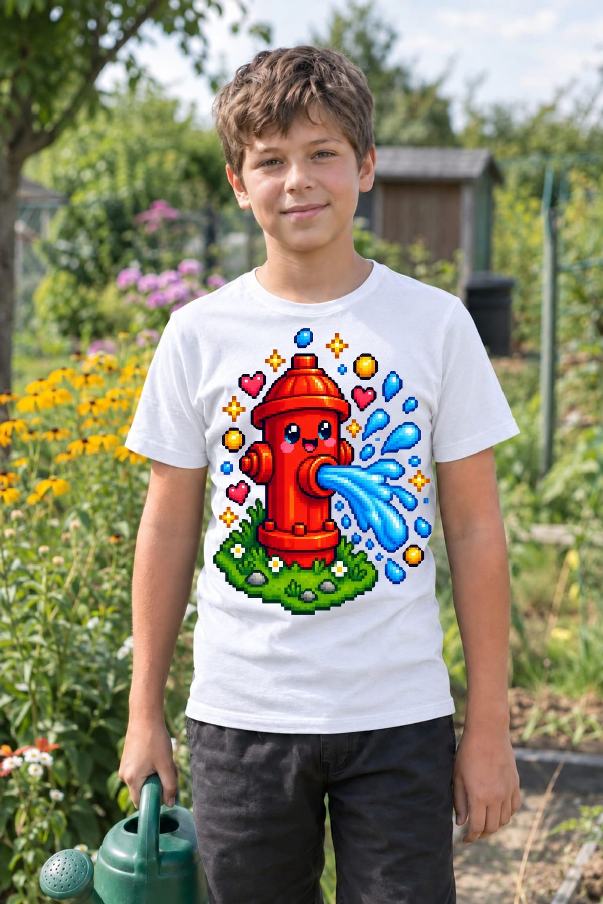 Koszulka z hydrantem pixel art dla chłopca biała w stylu gry, zdjęcie 8