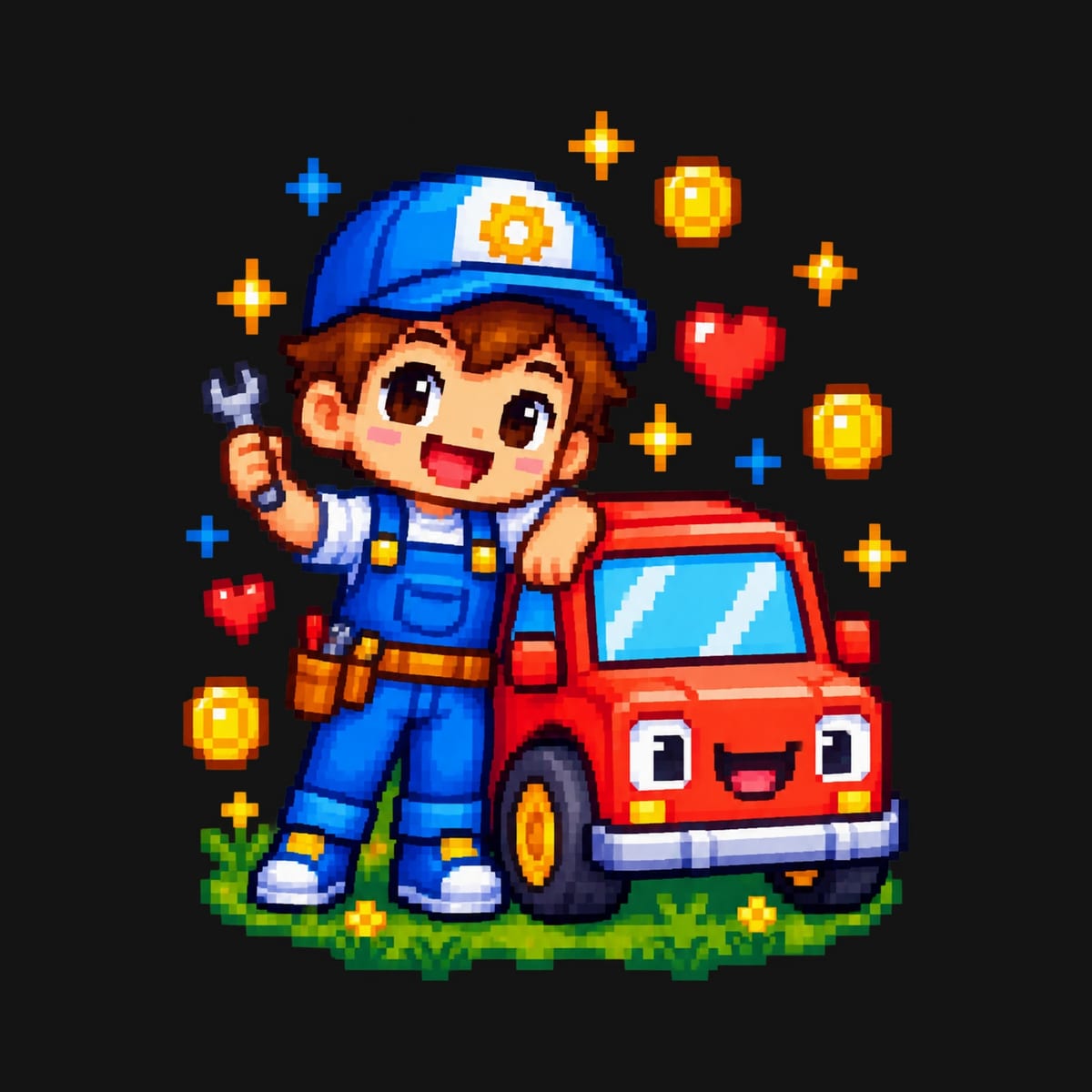 Koszulka z mechanikiem pixel art dla chłopca czarna styl pixel art, zdjęcie 2