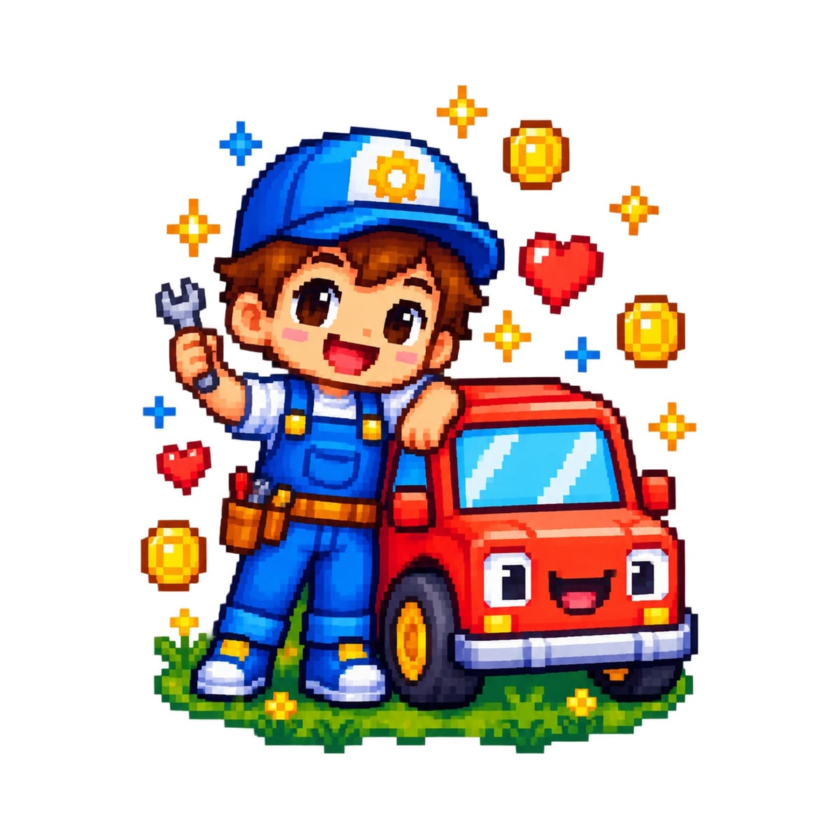 Koszulka z mechanikiem pixel art dla chłopca biała styl pixel art, zdjęcie 2