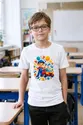 Koszulka z mechanikiem geometryczna dla chłopca biała, zdjęcie 3