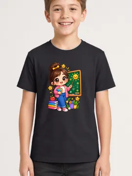 Koszulka z nauczycielem dla chłopca czarna słodki styl kawaii