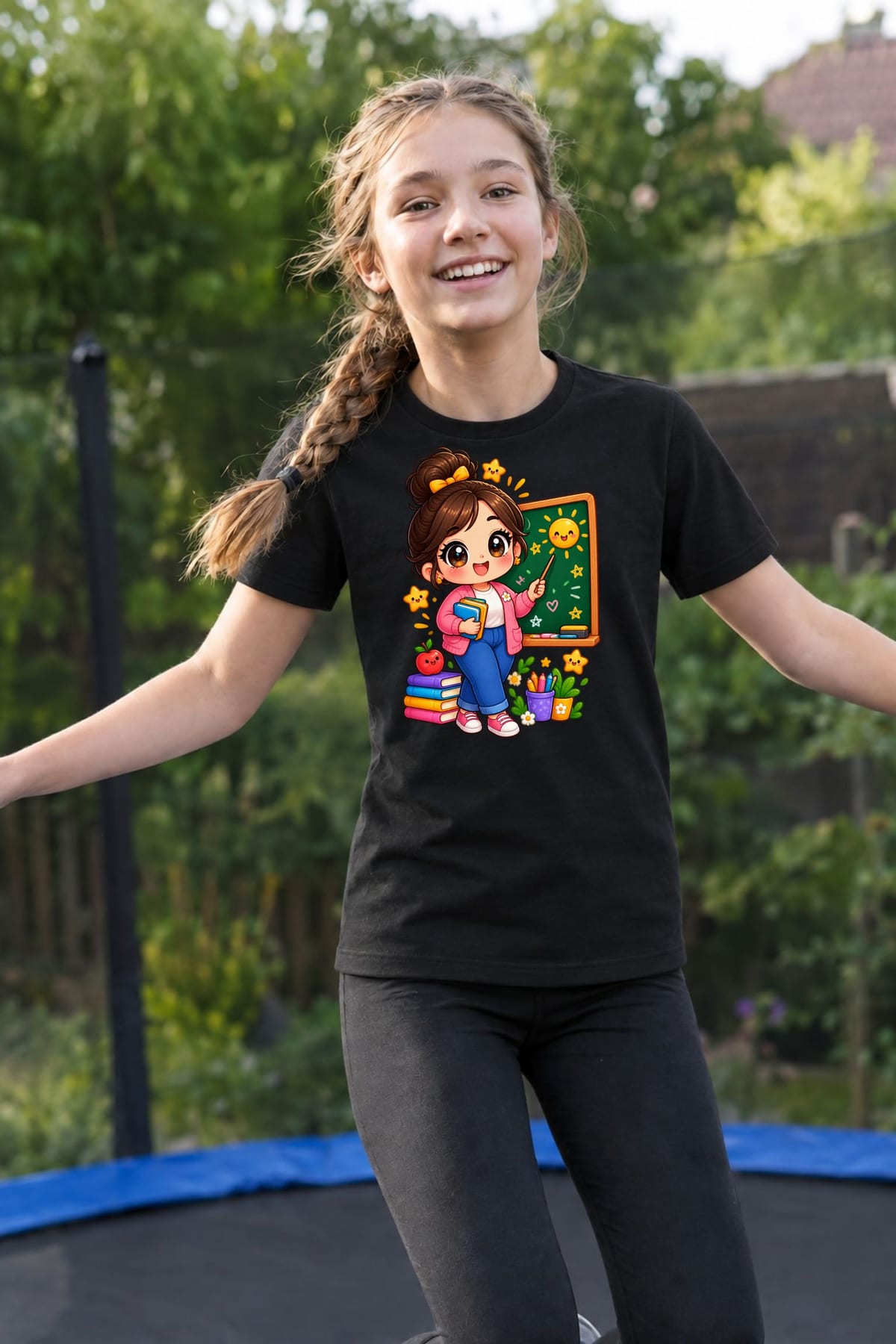 Koszulka z nauczycielem dla dziewczynki czarna słodki kawaii, zdjęcie 6