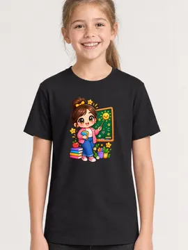 Koszulka z nauczycielem dla dziewczynki czarna słodki kawaii