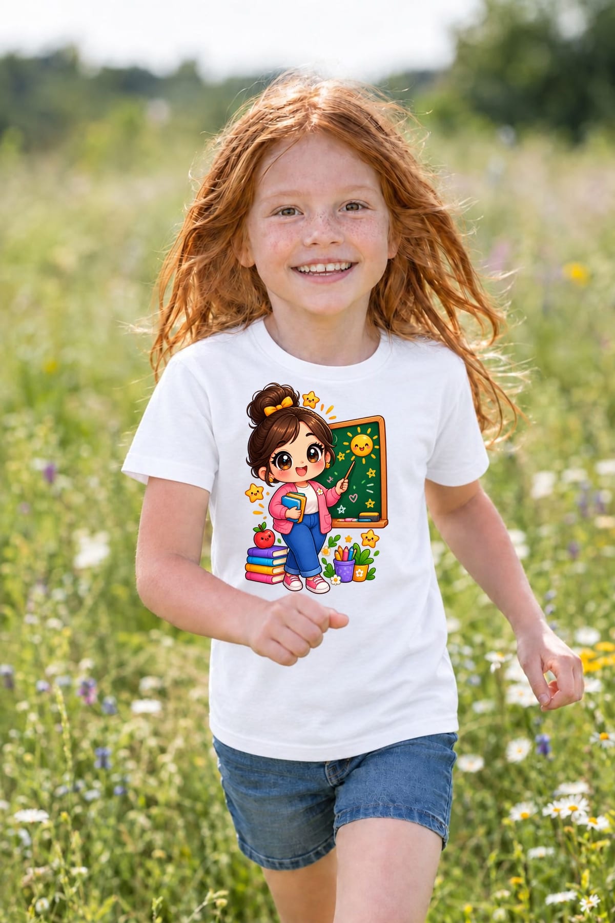 Koszulka z nauczycielem dla dziewczynki biała słodki kawaii, zdjęcie 5