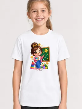 Koszulka z nauczycielem dla dziewczynki biała słodki kawaii