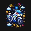 Koszulka z motocyklem policyjnym pixel dla chłopca czarna styl gier, zdjęcie 2