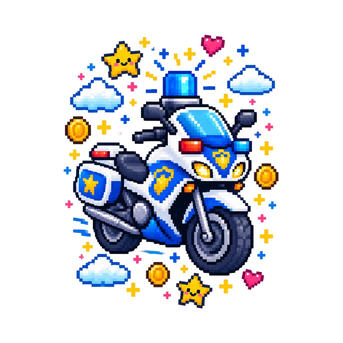 Koszulka z motocyklem policyjnym pixel dla chłopca biała styl gier, zdjęcie 2