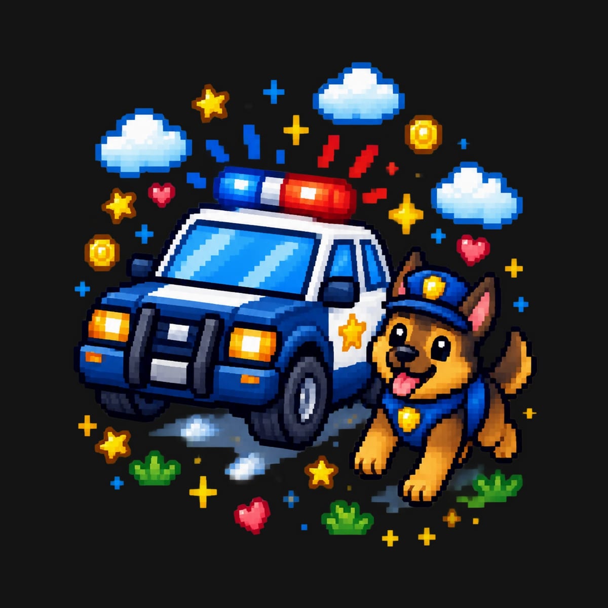 Koszulka z psem policyjnym dla dziewczynki czarna pixel art, zdjęcie 2