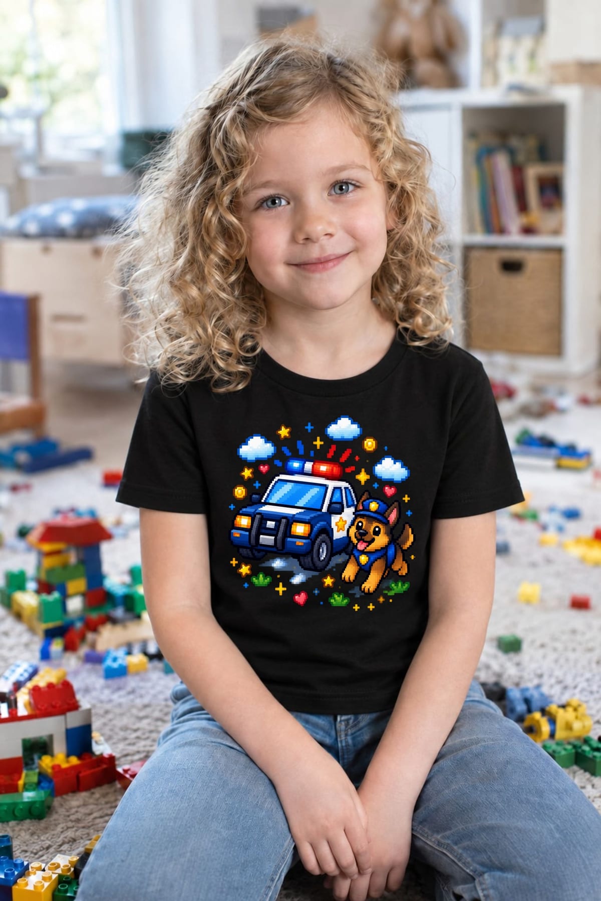 Koszulka z psem policyjnym dla dziewczynki czarna pixel art, zdjęcie 6