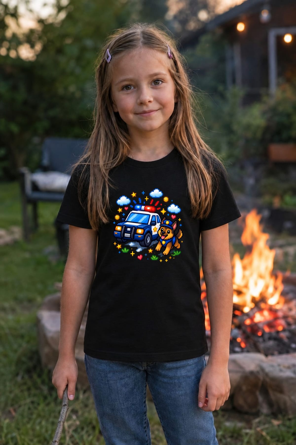 Koszulka z psem policyjnym dla dziewczynki czarna pixel art, zdjęcie 7