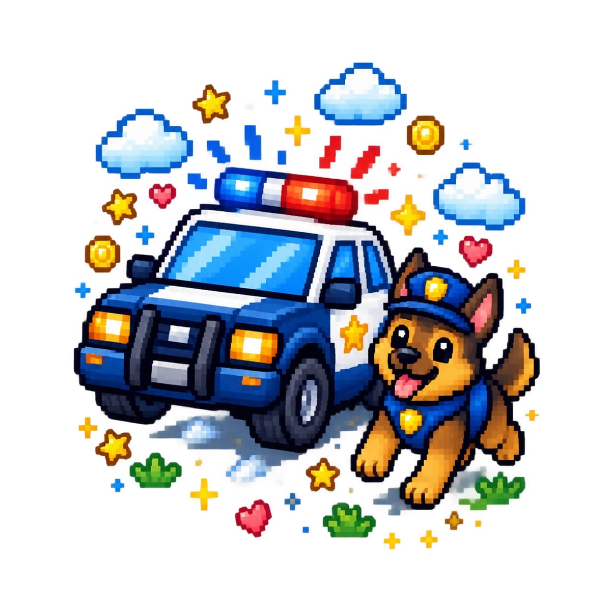 Koszulka z psem policyjnym dla chłopca biała styl pixel art, zdjęcie 2