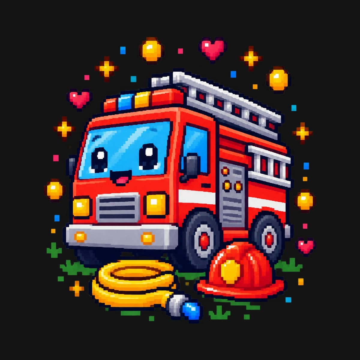 Koszulka z wozem strażackim dla chłopca czarna pixel art, zdjęcie 2