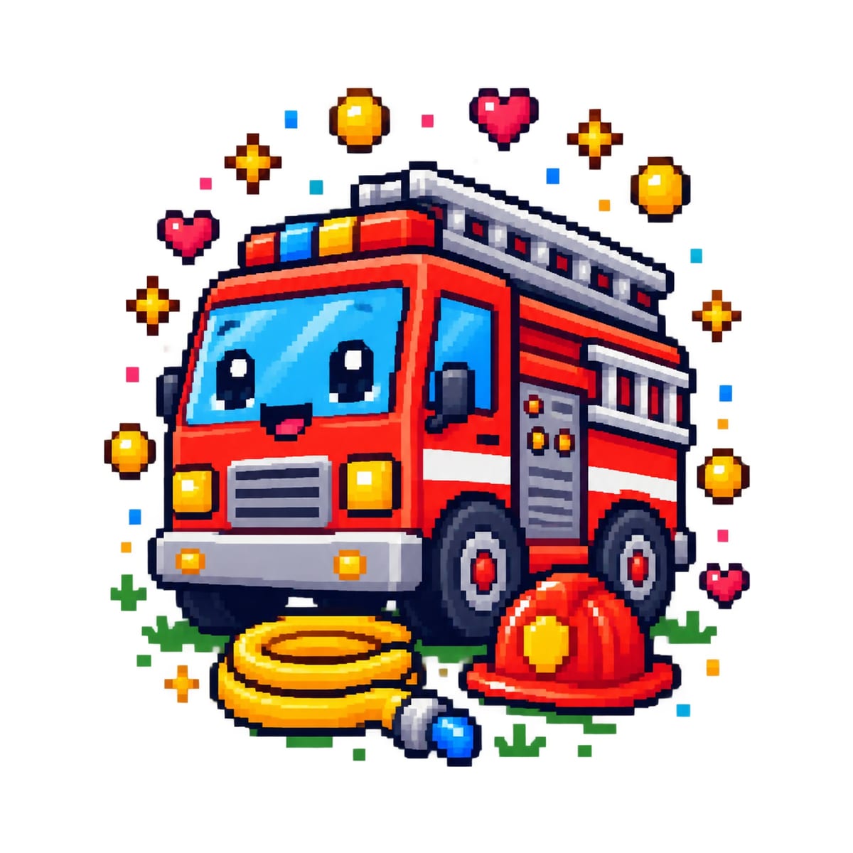 Koszulka z wozem strażackim dla chłopca biała pixel art, zdjęcie 2