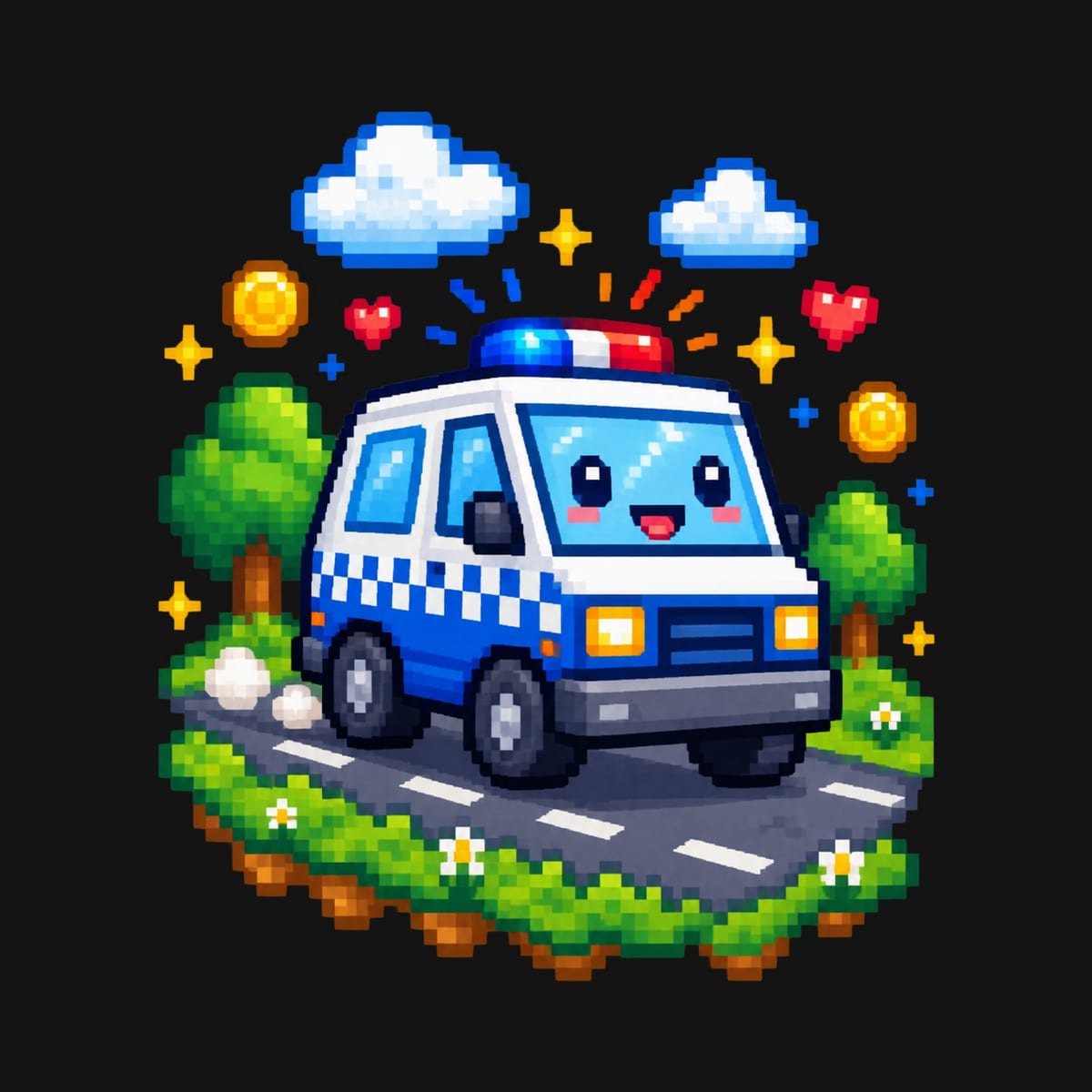 Koszulka z wozem policyjnym pixel art dla dziewczynki czarna, zdjęcie 2