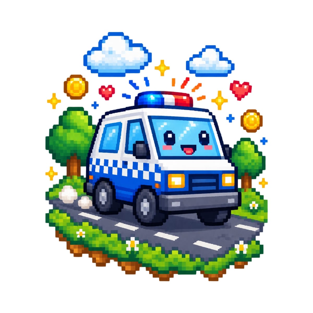 Koszulka z wozem policyjnym pixel art dla dziewczynki biała, zdjęcie 2