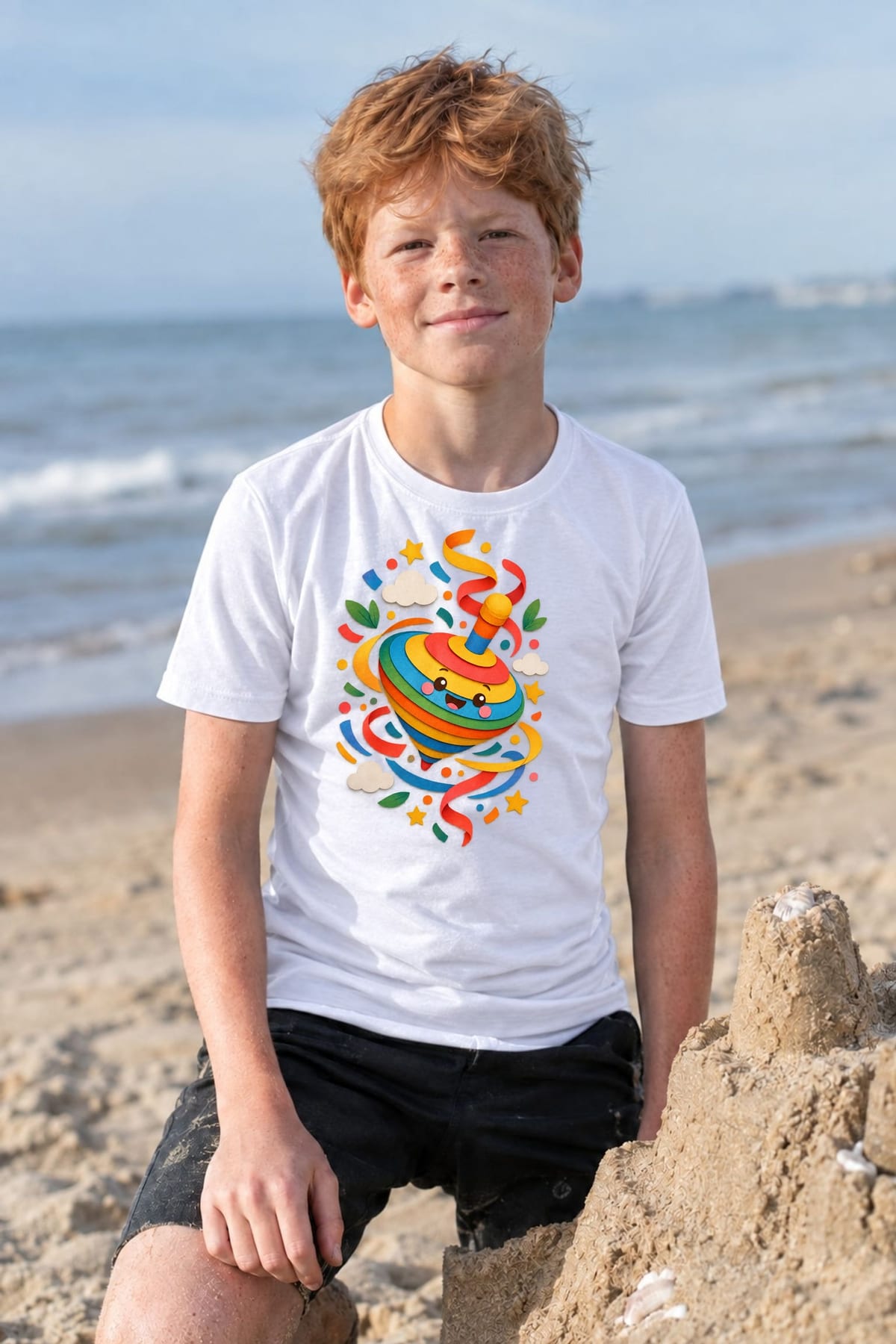 Koszulka z bączkiem kolorowym dla chłopca biała papierowa wycinanka 3D, zdjęcie 8