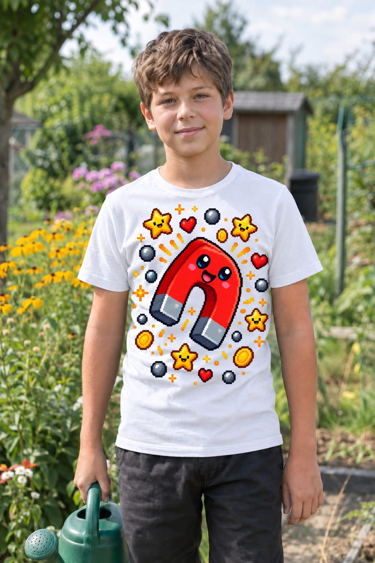 Koszulka z magnesem pixel art dla chłopca biała styl pixel art, zdjęcie 5