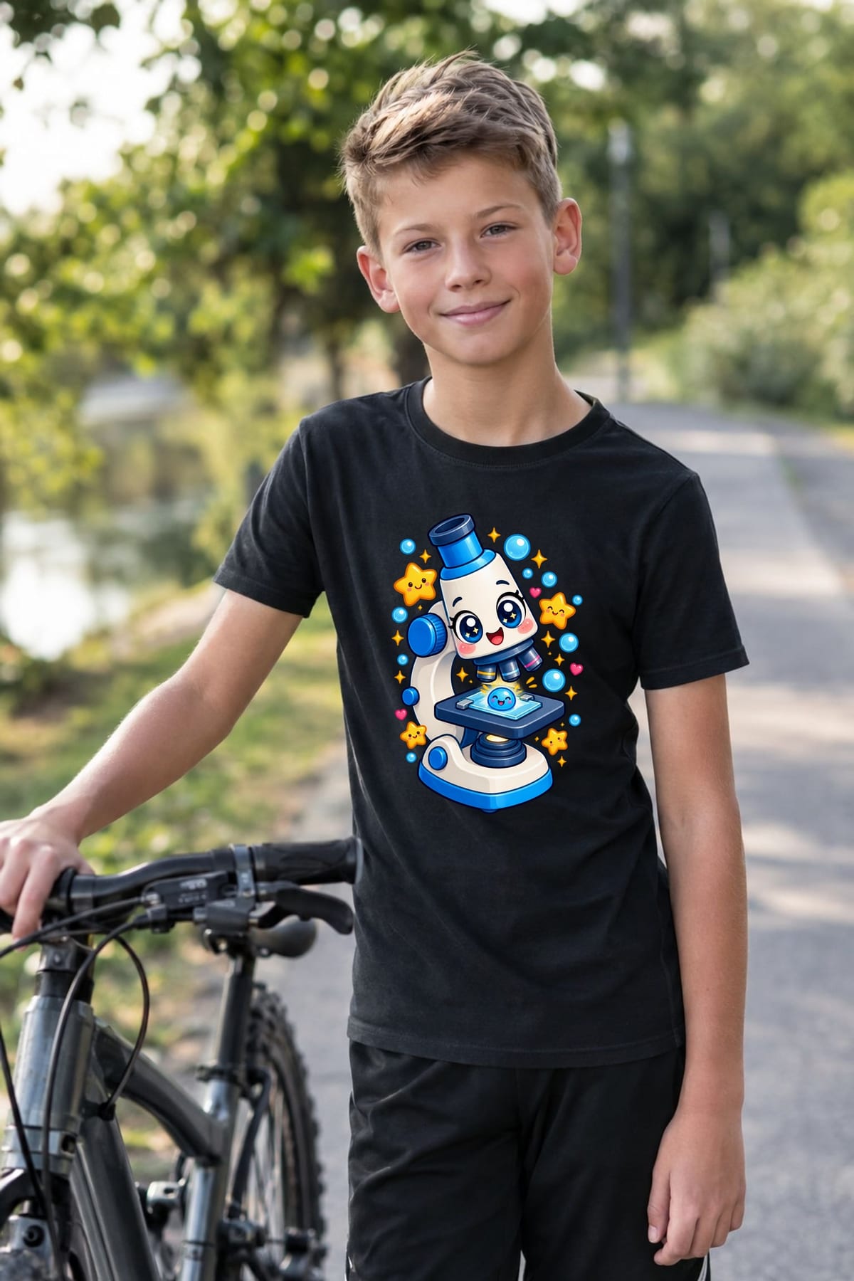 Koszulka z mikroskopem dla chłopca czarna słodki kawaii, zdjęcie 7