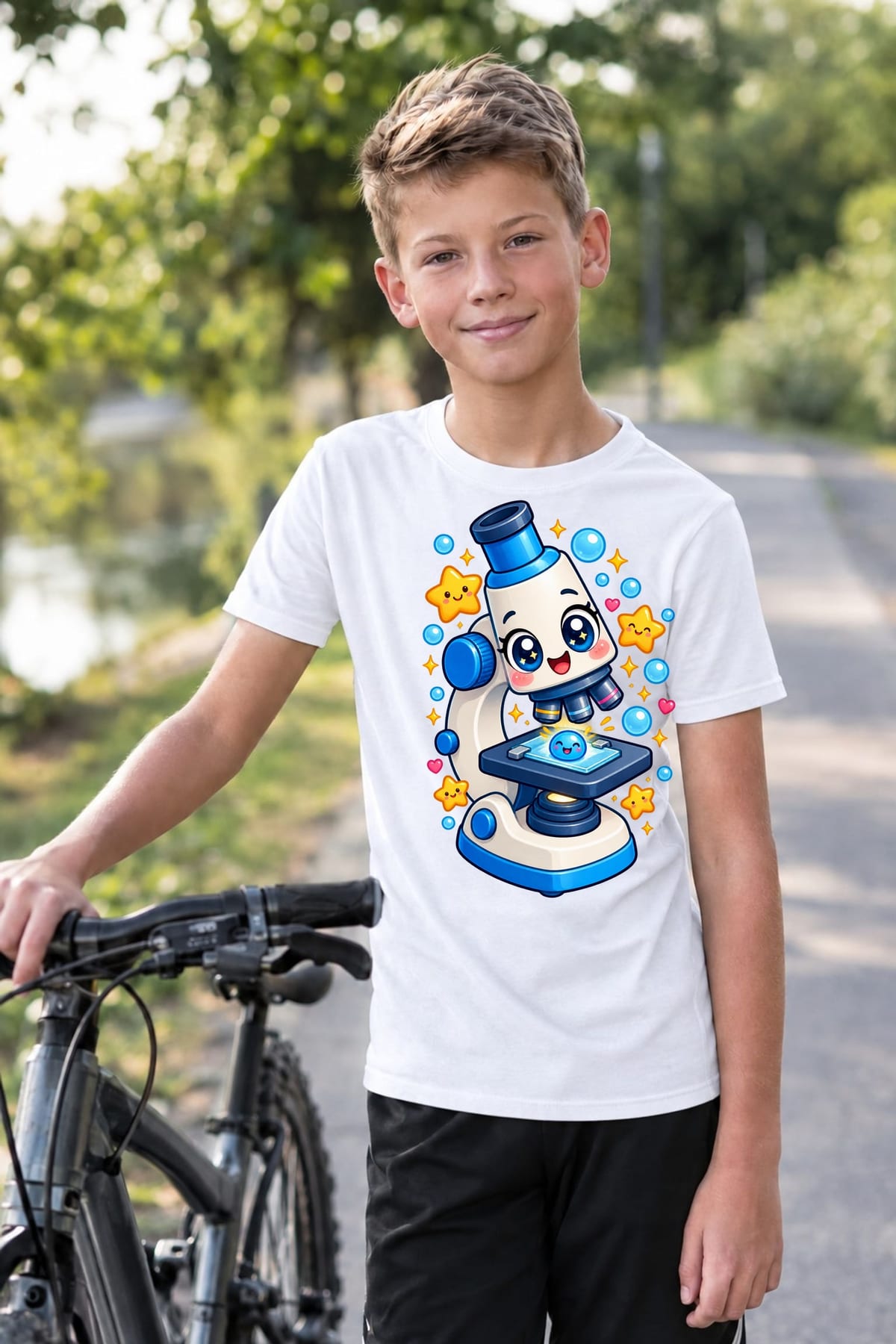 Koszulka z mikroskopem dla chłopca biała słodki kawaii, zdjęcie 8