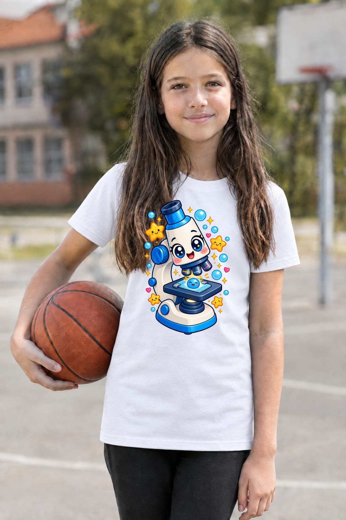 Koszulka z mikroskopem dla dziewczynki biała słodki kawaii, zdjęcie 6