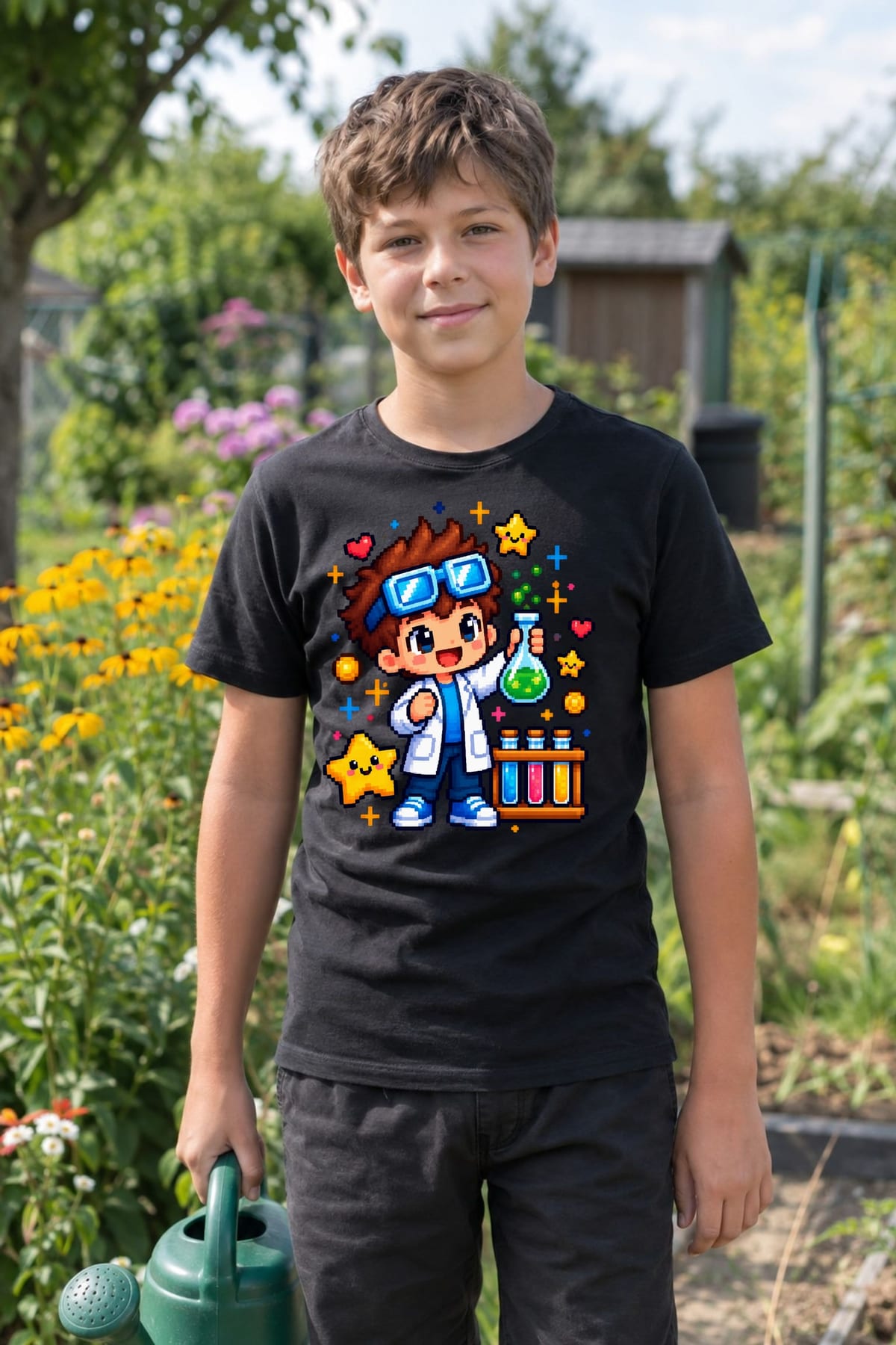 Koszulka z naukowcem pixel art dla chłopca czarna dla dzieci, zdjęcie 6