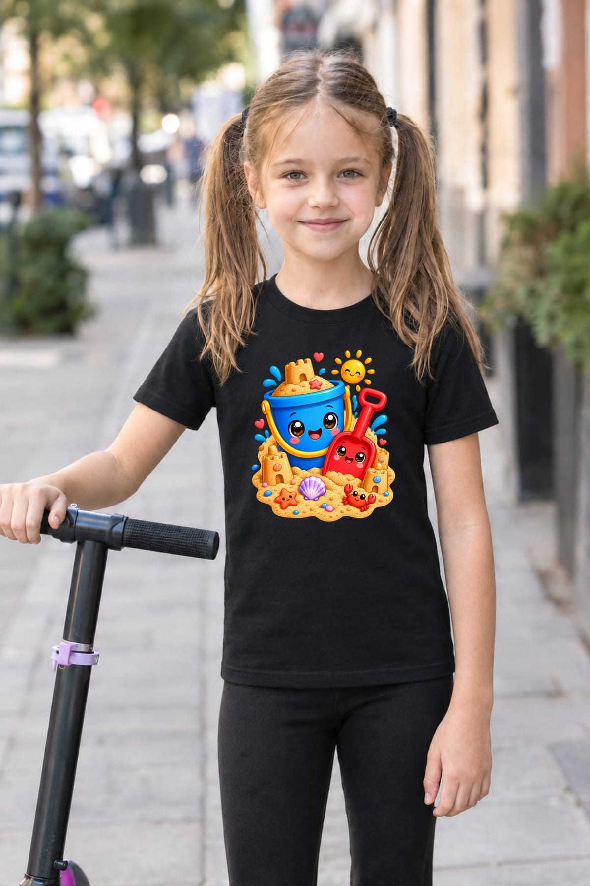 Koszulka z piaskownicą dla dziewczynki czarna słodki kawaii, zdjęcie 3