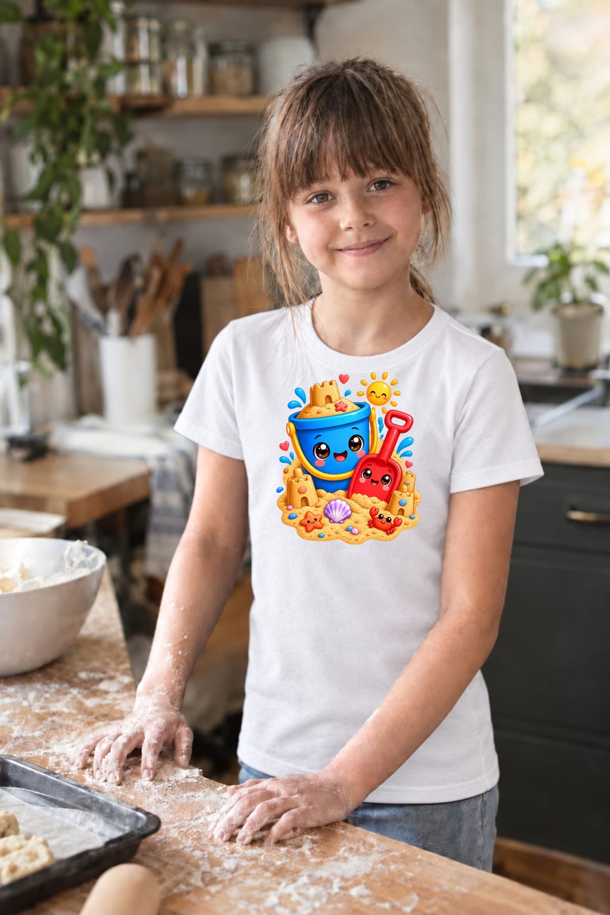 Koszulka z piaskownicą dla dziewczynki biała słodki kawaii, zdjęcie 4