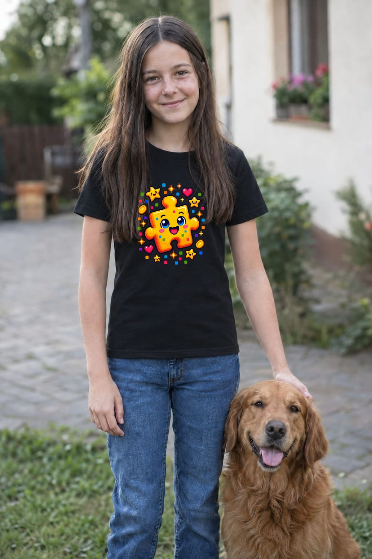 Koszulka z puzzlami dla dziewczynki czarna pixel art, zdjęcie 6
