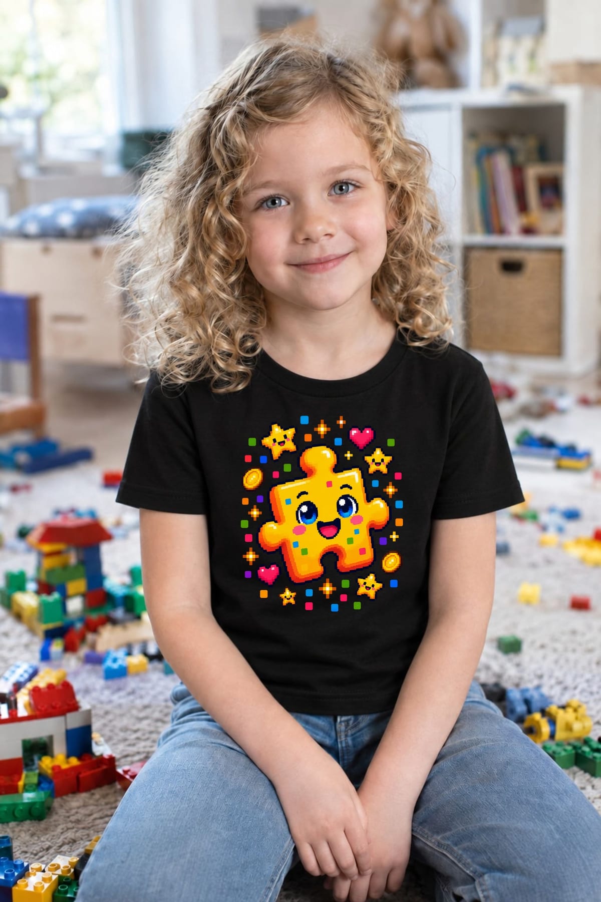 Koszulka z puzzlami dla dziewczynki czarna pixel art, zdjęcie 8