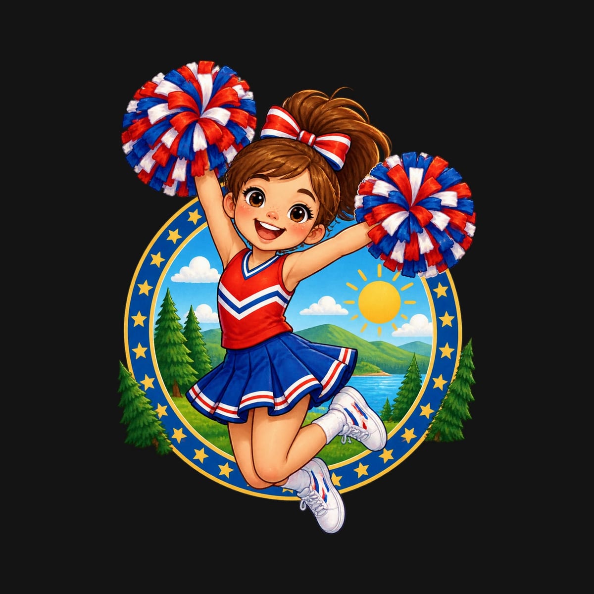 Koszulka z cheerleaderką w odznace dla dziewczynki czarna okrągła scena, zdjęcie 2