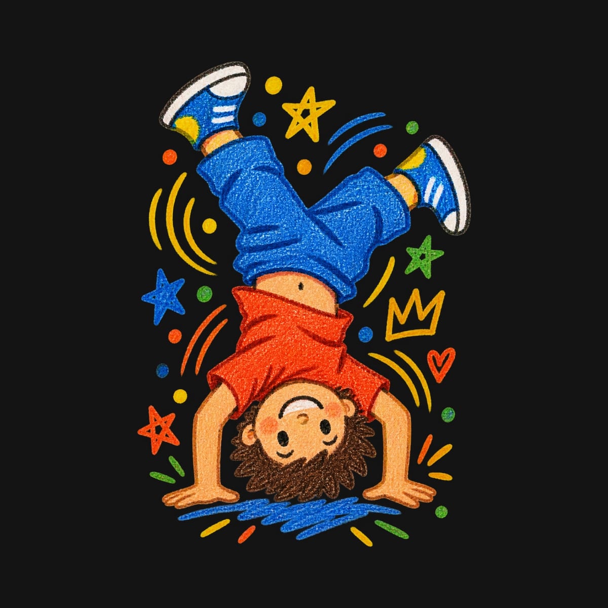 Koszulka z breakdance dla dziewczynki czarna rysunek kredkami, zdjęcie 2