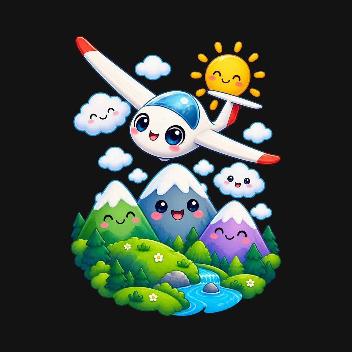 Koszulka z szybowcem dla dziewczynki czarna słodki kawaii, zdjęcie 2