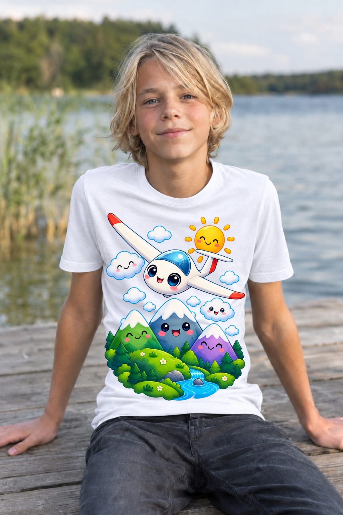 Koszulka z szybowcem dla chłopca biała słodki kawaii, zdjęcie 3