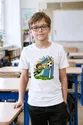 Koszulka z piłką i bramką dla chłopca biała komiksowy dynamizm, zdjęcie 4