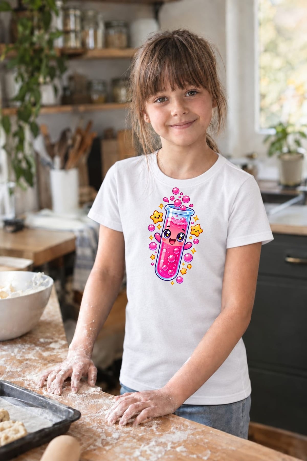 Koszulka z probówką dla dziewczynki biała słodki kawaii, zdjęcie 6