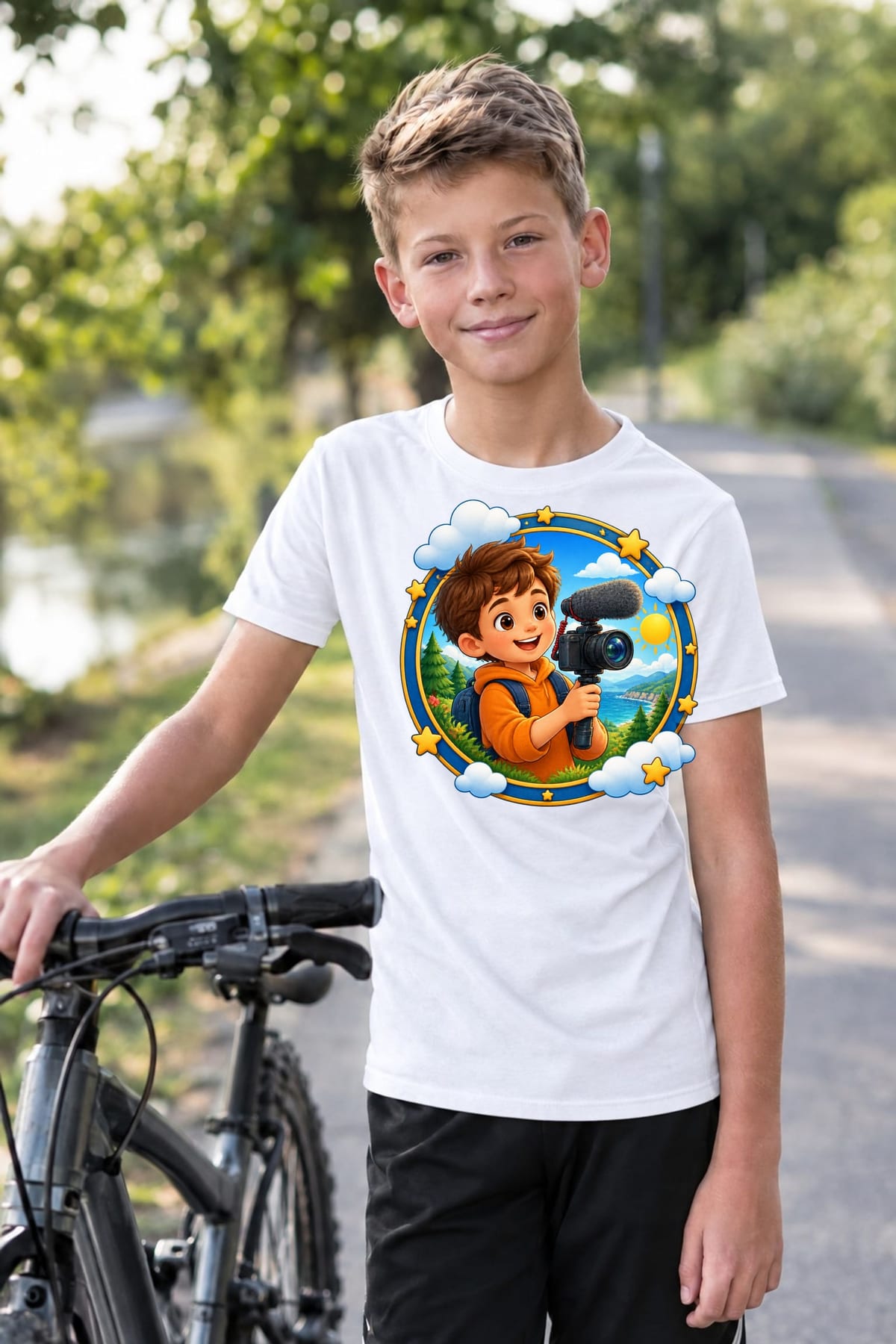 Koszulka z youtuberem dla chłopca biała w okrągłej scenie, zdjęcie 6