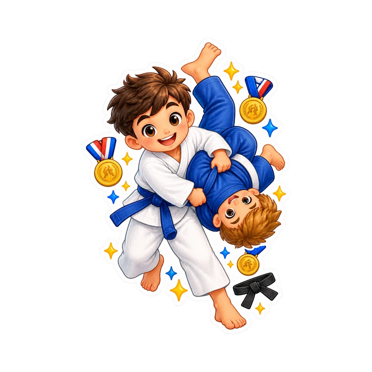 Koszulka z judoka dla dzieci dla chłopca biała w stylu naklejki, zdjęcie 2