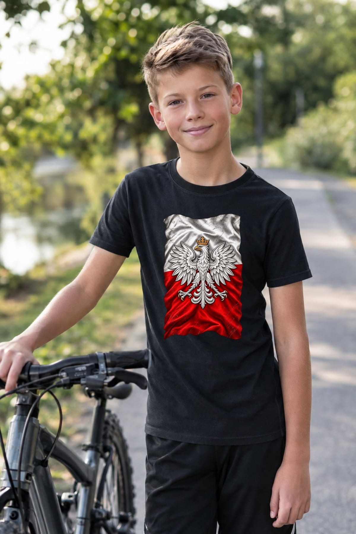 Koszulka patriotyczna dla dziecka dla chłopca czarna orzeł na fladze, zdjęcie 5