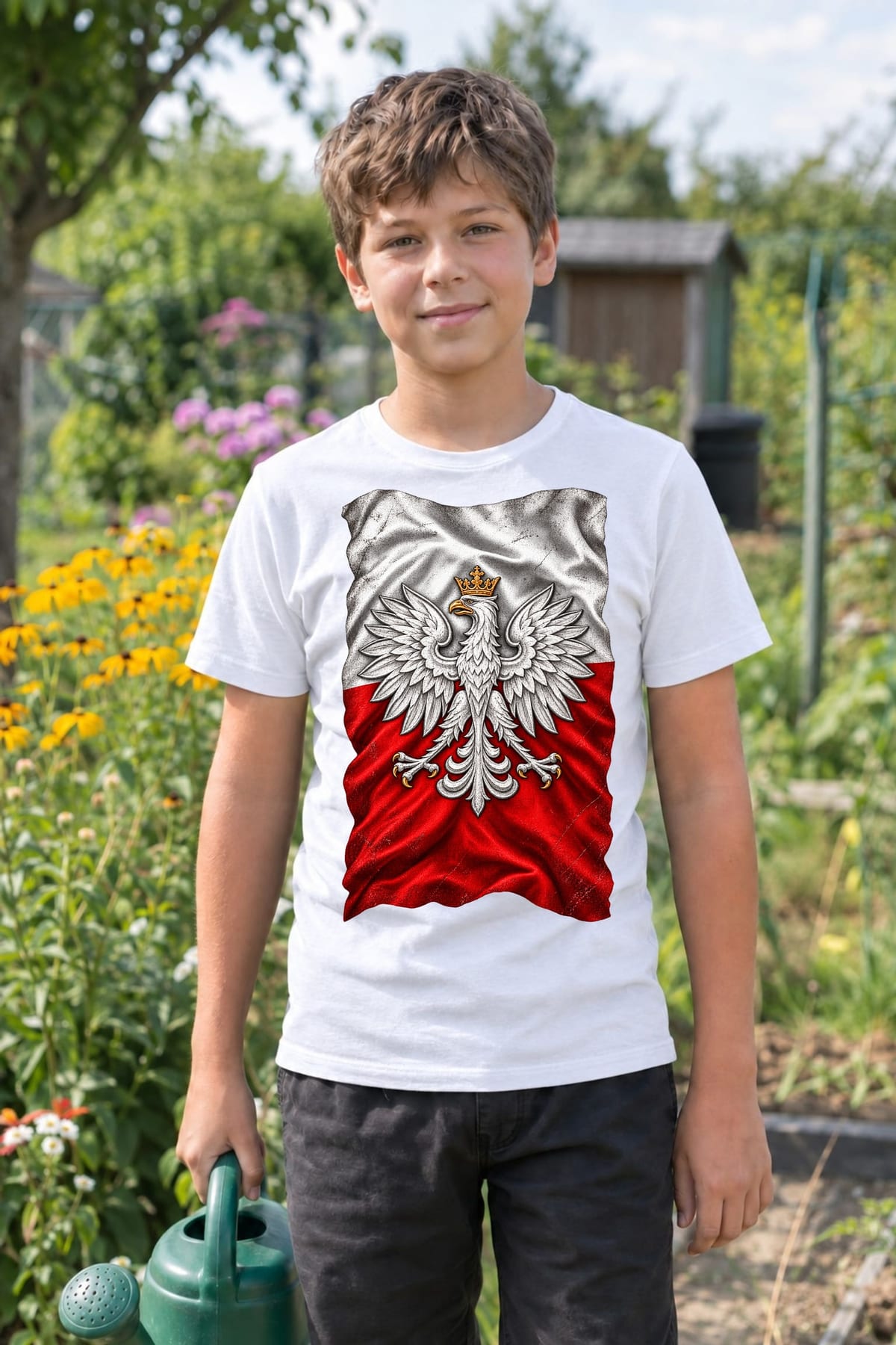 Koszulka patriotyczna dla dziecka dla chłopca biała orzeł na fladze, zdjęcie 3