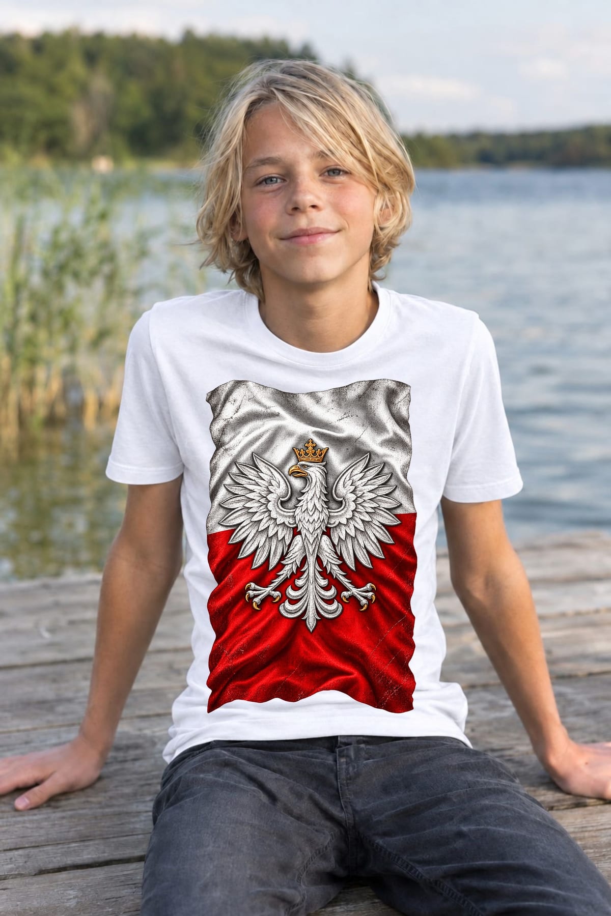 Koszulka patriotyczna dla dziecka dla chłopca biała orzeł na fladze, zdjęcie 4