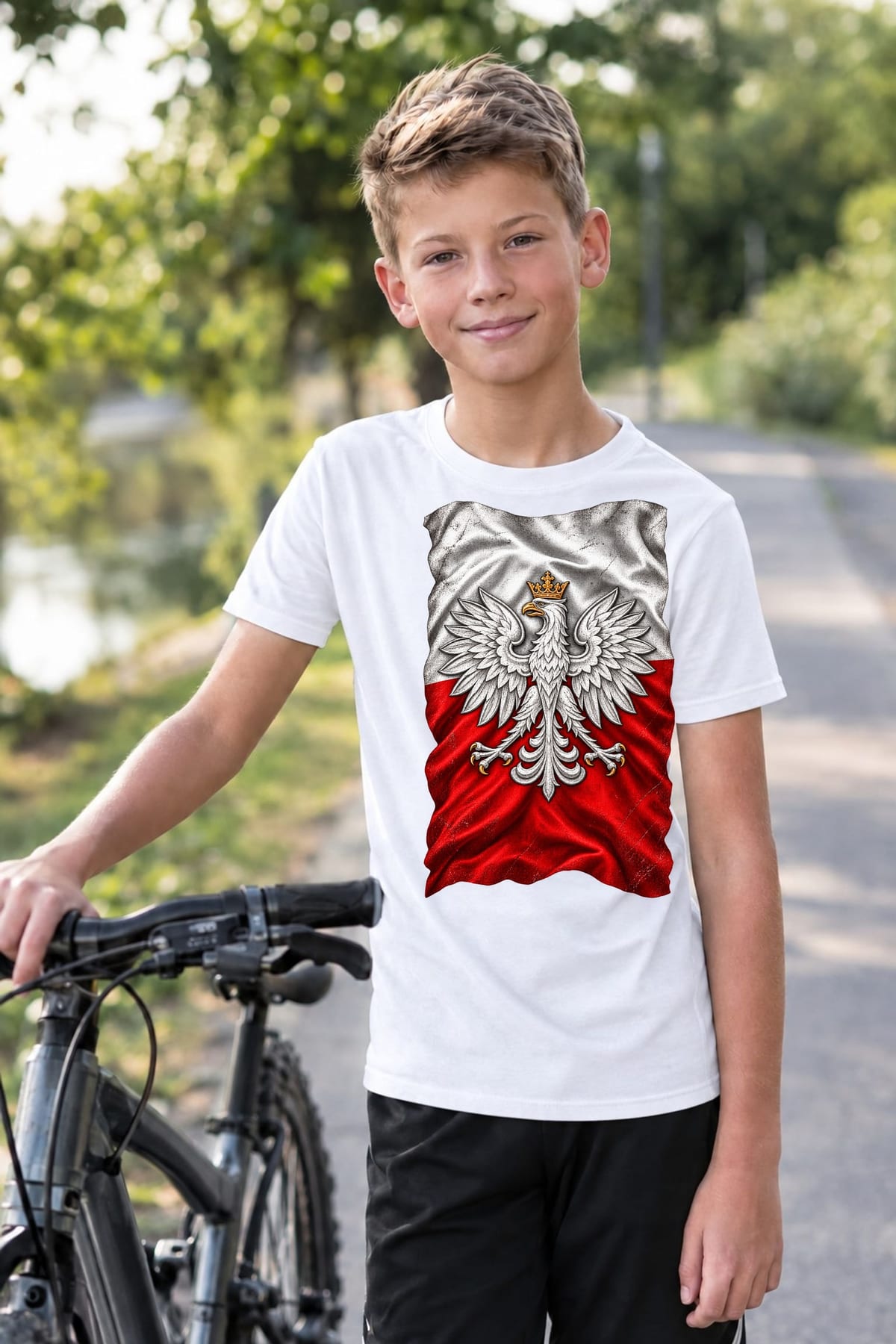 Koszulka patriotyczna dla dziecka dla chłopca biała orzeł na fladze, zdjęcie 7