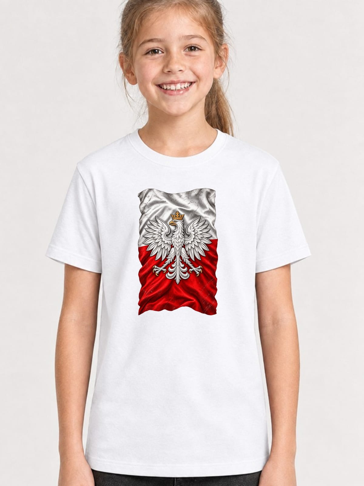 Koszulka patriotyczna dla dziecka dla dziewczynki biała orzeł, zdjęcie 1