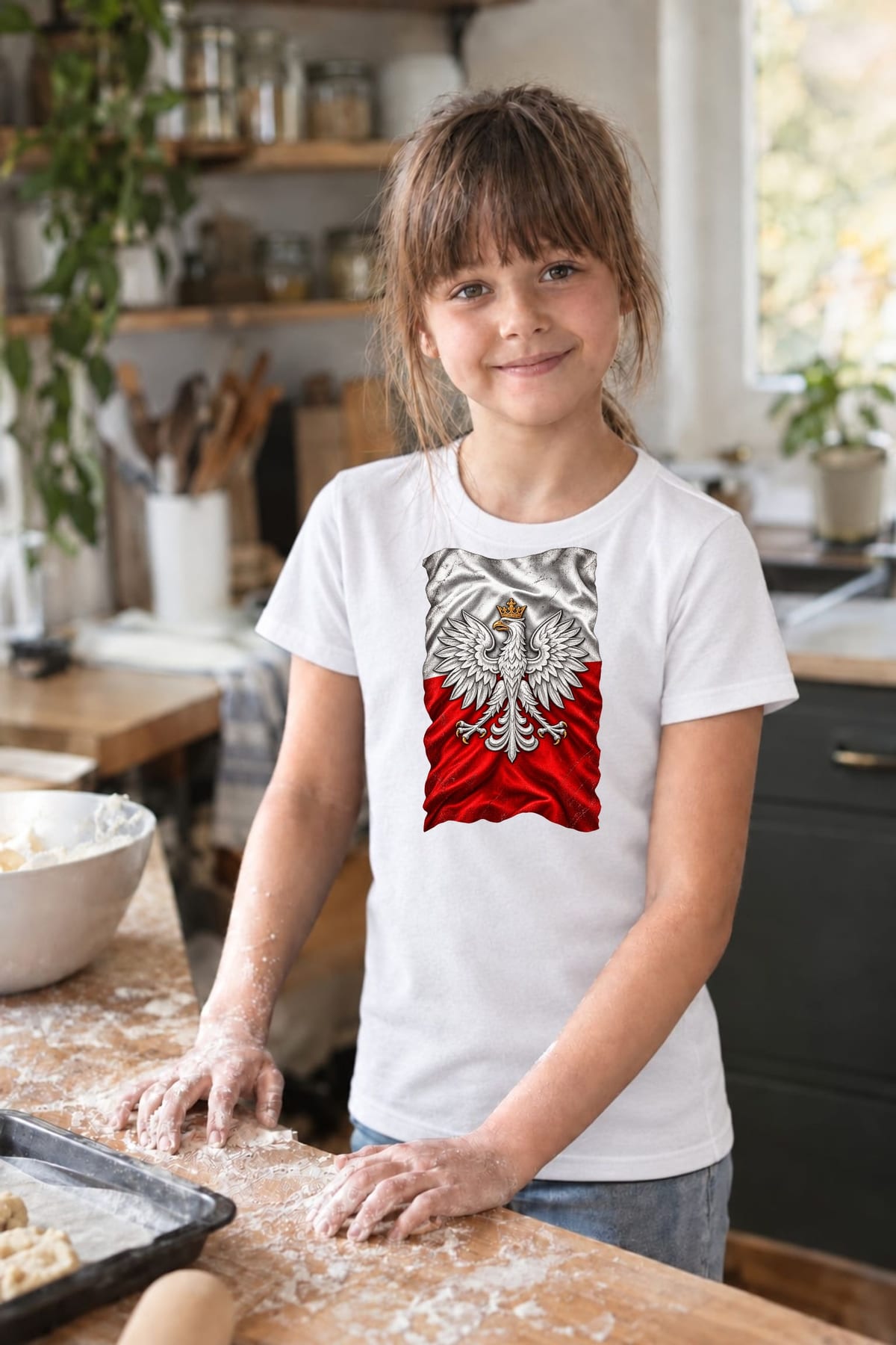 Koszulka patriotyczna dla dziecka dla dziewczynki biała orzeł, zdjęcie 4